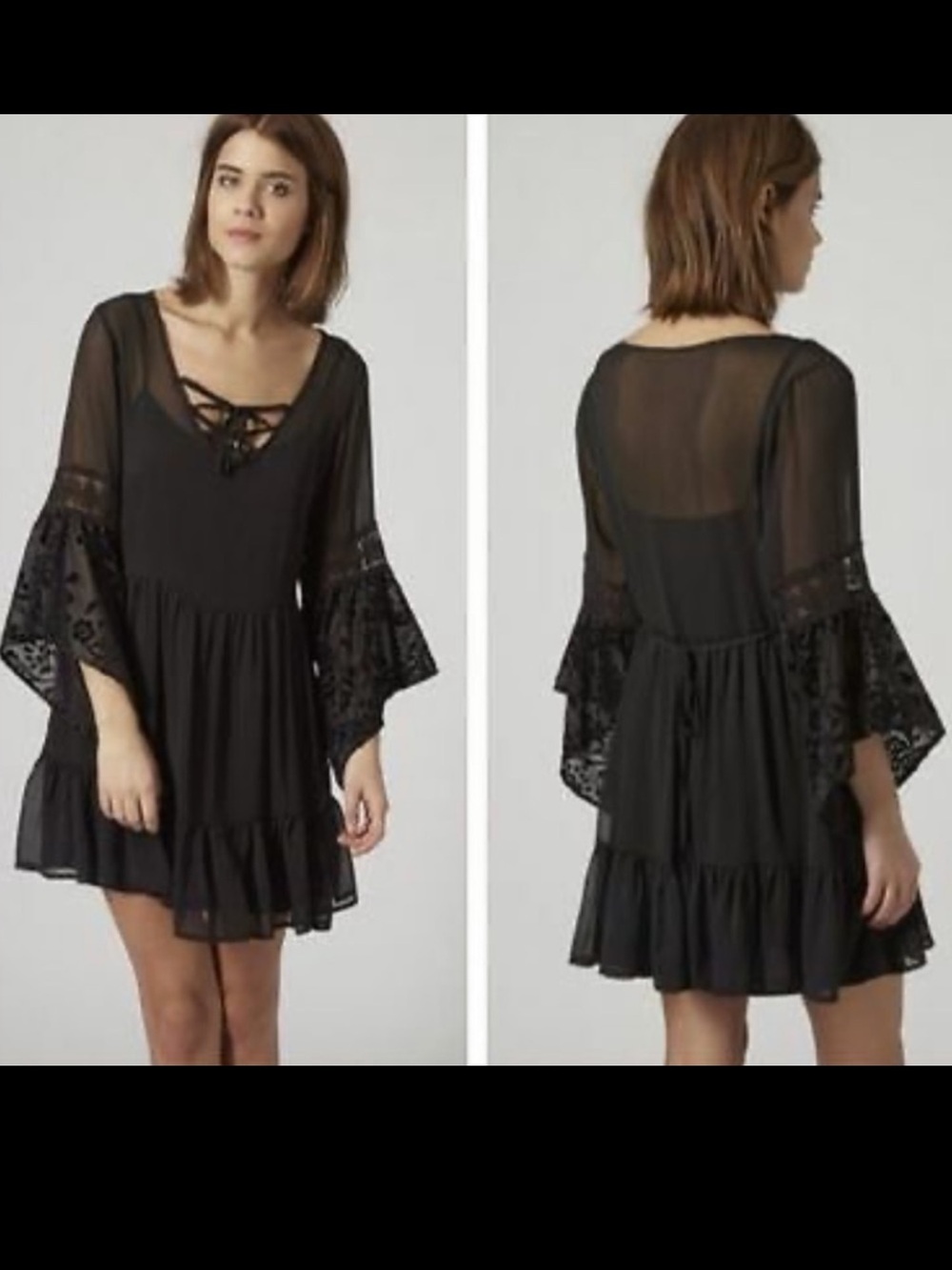 Band Of Gypsies Boho Bell Sleeve Ruffled Dress